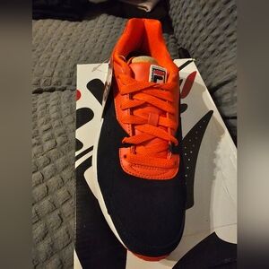 Fila Men's Black and Bright Orange Sneakers